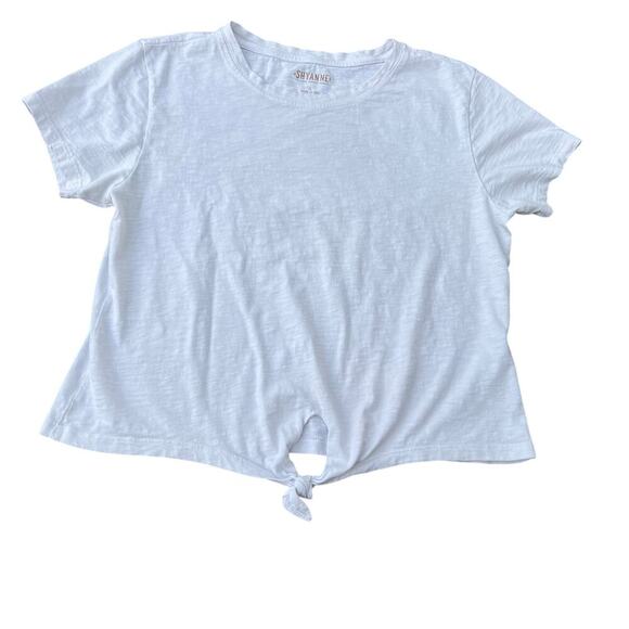 SHYANNE women’s  juniors T-shirt.  Size L, tie at waist, white, short sleeves. - Picture 1 of 7